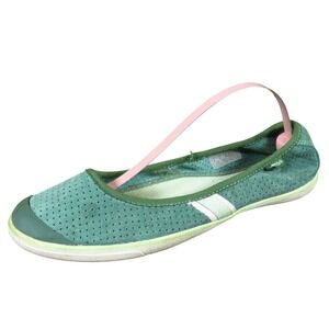 Simple 9079 Women Flat Size 6 Casual Walking Green Perforated Suede Leather
